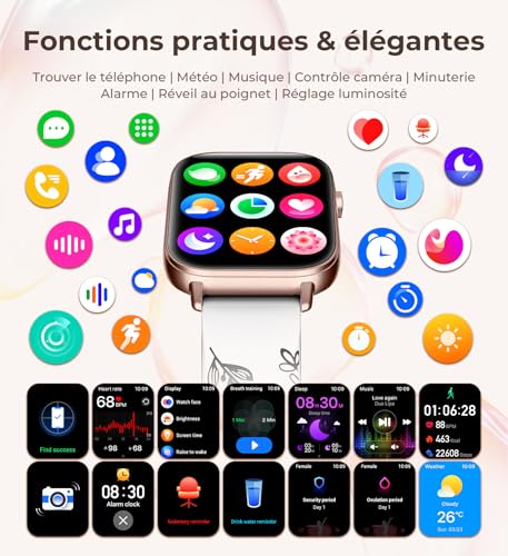 Iaret Women's Smart Watch, 4 Bracelets, 1.83 Inch Smartwatch, Female Function, HD Calls, 110+ Sports Modes, Pedometer, Heart Monitor, 24 Hour SpO2/Sleep, Compatible with iPhone/Android, Gift, Black Gold