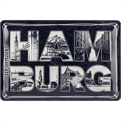Nostalgic-Art Retro Tin Sign – Hamburg – Bilder-Buchstaben & Tau – Souvenir Gift idea, Metal Plaque, Vintage Design for Wall Decoration, 20 x 30 cm