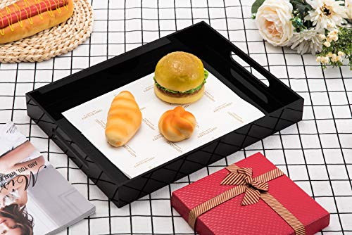 Glossy Black Sturdy Acrylic Serving Tray With Handles - 10x15 Inch for Coffee, Appetizer, Breakfast, Butler - Kitchen Countertop, Makeup Drawer Organizer, Vanity Table, Ottoman, Decorative