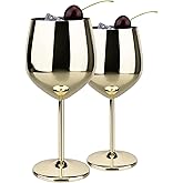 MeowvCraft Stainless Steel Wine Glasses Set of 2, Gold Goblets Unbreakable Metal Wine Glass Birthday Valentine Gift Cups for Home, Party, Restaurant, Bar, Pool, Outdoor 17oz
