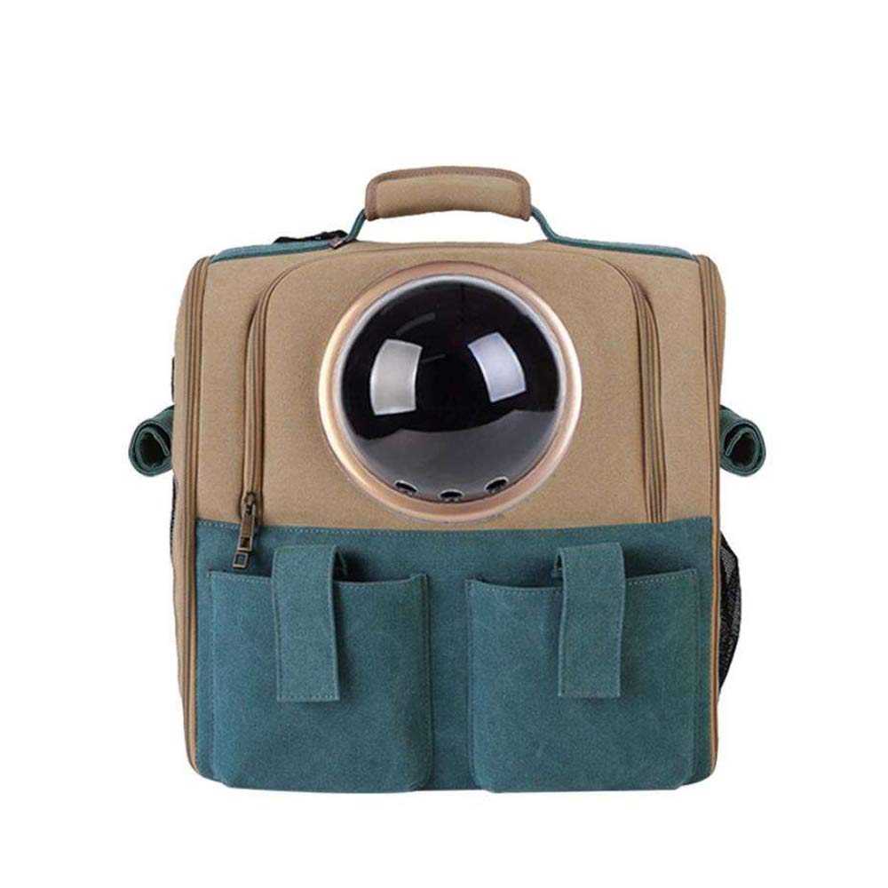 Large Space Capsule Backpack Breathable Pet Carrier Portable Dog Puppy Cat Travel Bag, Pet Canvas Bubble Backpack Airline Approved in Green, Gold Ring