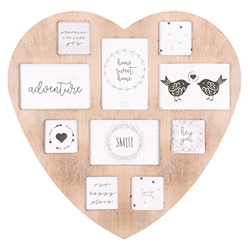 Invero Large 10 Photo Multi Picture Shabby Chic Wall Vintage Rustic Heart Shaped Frame ideal for Home Kitchen or Gifts