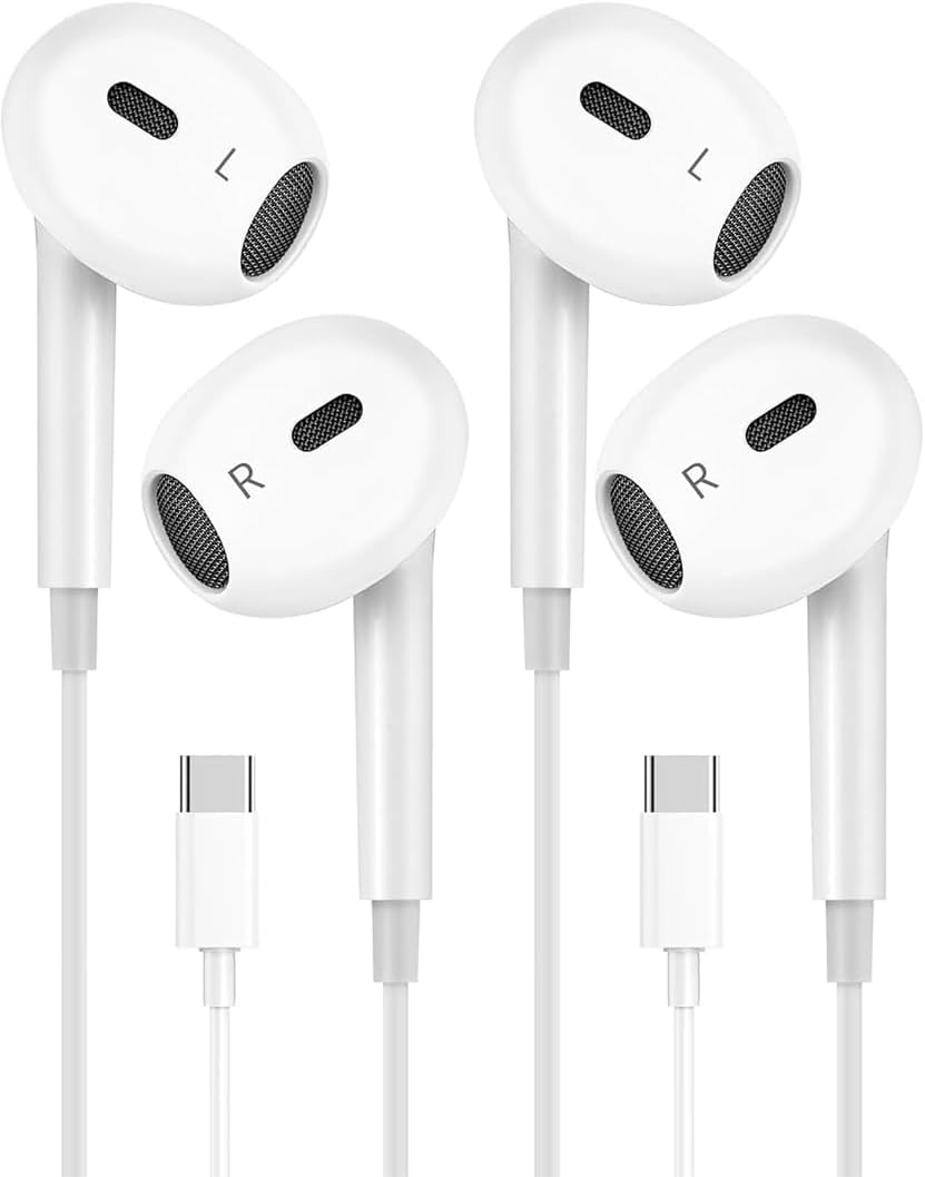 2 Pack Headphones with USB-C Plug, Wired Ear Buds with Built-in Remote to Control Music, Phone Calls, and Volume,Compatible for iPhone 15 16 17 Pro Max Plus