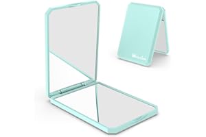 wobsion Small Compact Mirror,1x/2x Travel Magnifying Mirror,2-Sided Handheld Portable Folding Mirror,Mini Makeup Mirror for Purse,Pocket,Gifts,Square(Cyan)