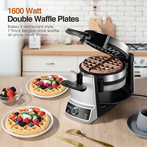 Belgian Waffle Maker KITIDEA, NonStick Double Flip Waffle Maker 1600W with 6 Browning Control