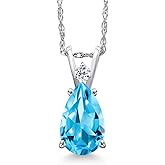Gem Stone King 14K White Gold Swiss Blue Topaz and White Topaz Pendant Necklace for Women | 2.31 Cttw | Gemstone November Birthstone | Pear Shape 10X7MM | With 18 Inch Chain