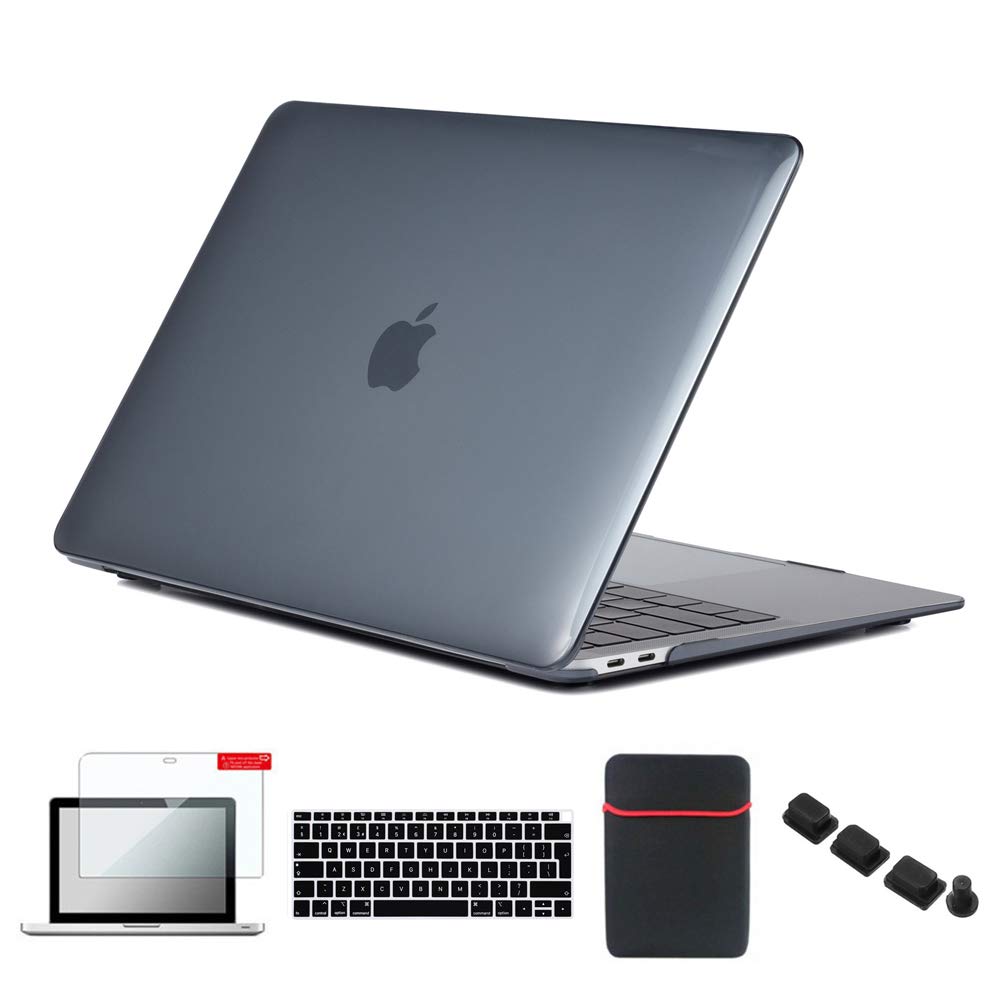Se7enline Macbook Air 2020 case A2337/A2179/A1932 Hard Shell Carrying Cover for MacBook Air 13 Inch Touch ID 2018/2019/2020 with Sleeve Bag, Keyboard Cover, Screen Protector,Dust Plug,Crystal Black