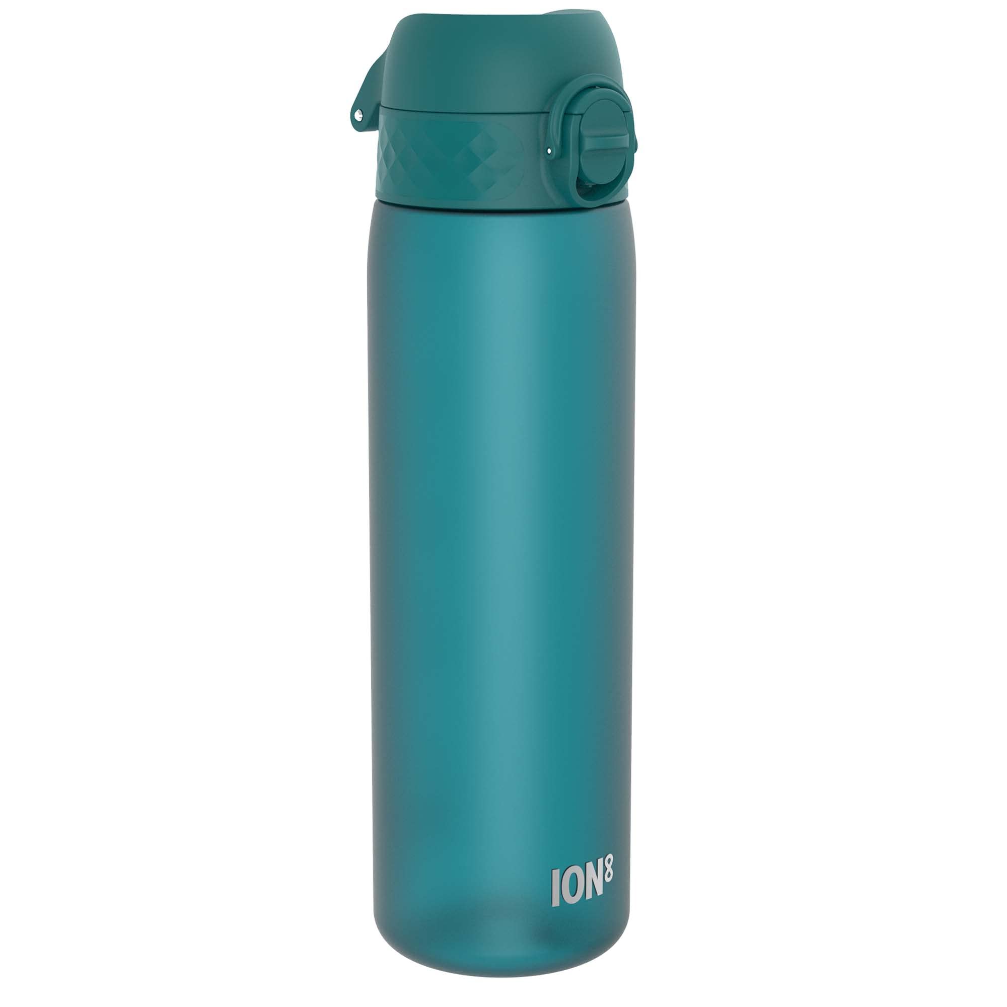 Ion8 Water Bottle, 500 ml/18 oz, Leak Proof, Easy to Open, Secure Lock, Dishwasher Safe, BPA Free, Hygienic Flip Cover, Carry Handle, Fits Cup Holders, Easy Clean, Carbon Neutral, Aqua
