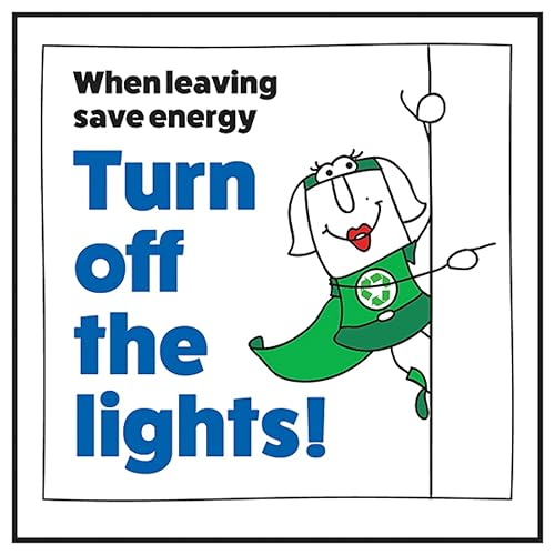 V Safety When Leaving Save Energy Turn Off The Lights! Woman Right 100 x 100 mm - Self Adhesive Vinyl - Aluminium Effect Safety Sign