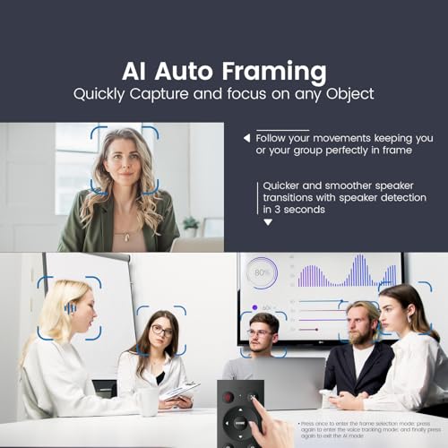 TONGVEO AI Tracking 4K Webcam 5X Zoomable for Conference TV Room System with 4 Mics and Speaker, Computer ePTZ Camera with Remote, Adjustable Wide Angle, for Laptop Mac, Video Call, Zoom