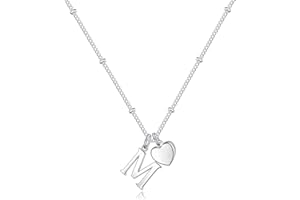 Vrsilver Easter Basket Stuffers - Heart Initial Necklaces for Girls, 925 Silver Necklace for Women Teen Girl Gifts Dainty Heart Pendant Silver Initial Necklaces for Women Jewelry