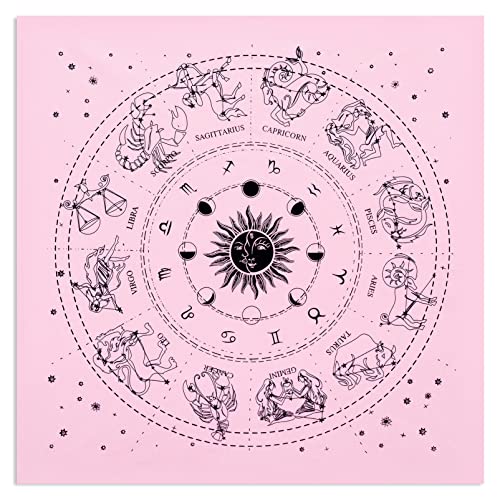 Myripoly Pink Stardust Light 12 Constellations Cloth, Altar Cloth, Tarot Reading Cloth, Tarot Cloth for Spread
