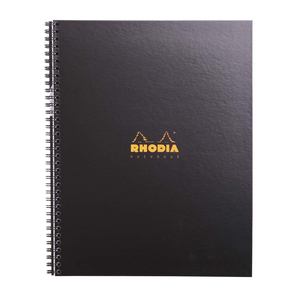 RHODIA 191301C - Spiral Notebook (Full Bound) Notebook Black A4+|Small Squares|160 Detachable Perf. 9 Holes|Clairefontaine Paper 90g - Rhodiactive Semi-Rigid Cover