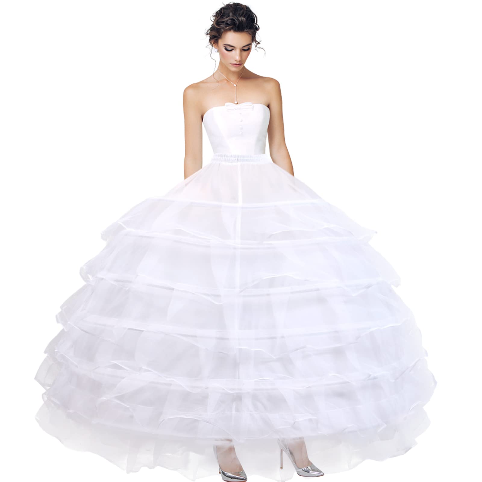 Photo 1 of SOMOYA Women Crinoline Petticoat 6 Hoop Skirt A line Slip Floor Length Underskirt for Wedding Dress Ball Gown (White, Medium)