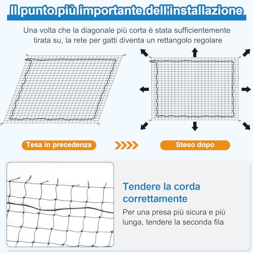 Aystkniet Cat Net | Extra Reinforced with Wire | 3 x 2 m Net for Fencing Including Fixing Rope | Cat Net Balcony | Cat Net | Cat Protection Net Balcony