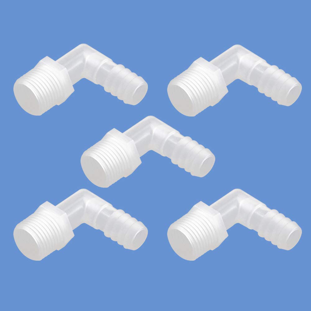 Photo 1 of Quickun Hose Barb Fitting Elbow, 5/8" Hose Barb x 3/4" Male NPT Barbed Adapter for Fuel/AIR/Water/Oil/Gas/WOG(Pack of 5)
