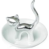Lependor Cute Animals Cat Ring Holder Ring Dish Jewelry Holder Rings Bracelets Earrings Trinket Tray for Women Girls Birthday Gift - Silver Cat