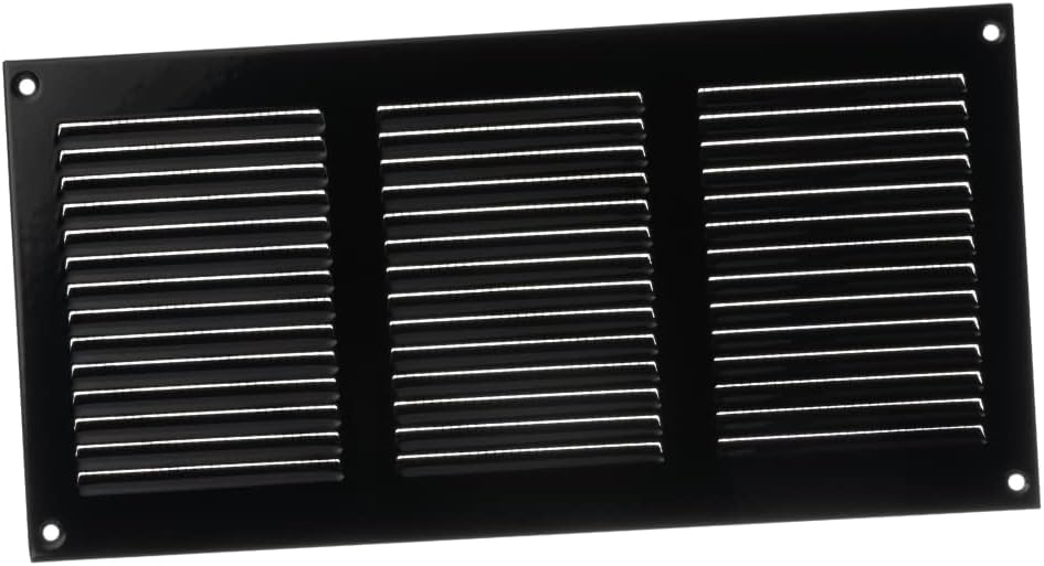 EUROPLAST 300x150mm Black Metal Air Vent Grille Cover with Insect Mesh