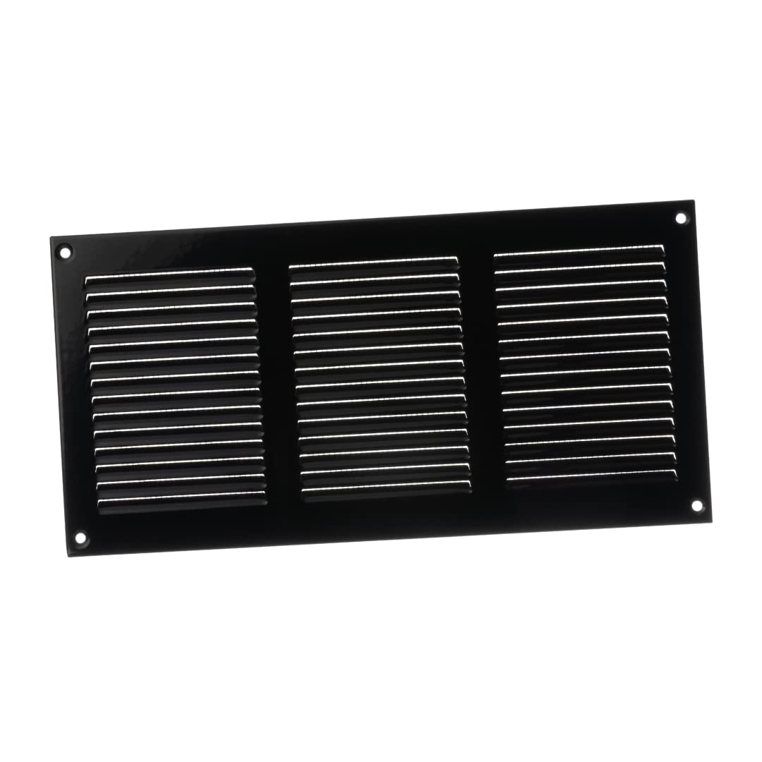 EUROPLAST 300x150mm / 12x6" inch Black Metal Air Vent Grille Cover with Insect Mesh - Ventilation Cover