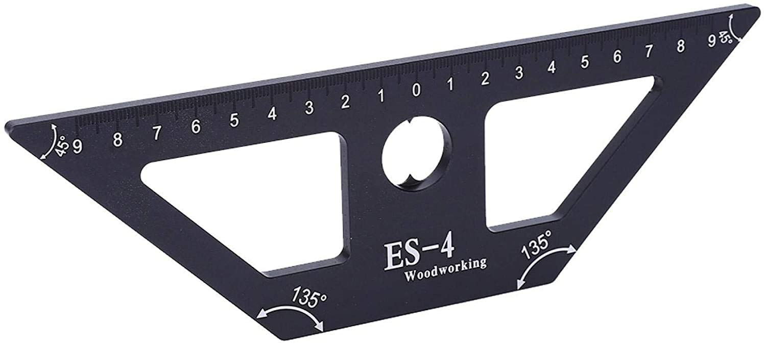 Woodworking Ruler-ES-4 Woodworking Ruler 45 Degree Aluminum Alloy Scriber Carpenter Measuring Tool (Black)