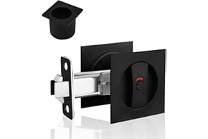 KIDOACOW Black Pocket Door Lock with Edge Pull, Red-Green Indication Privacy Pocket Door Latch for Bed/Bath/Study Room, Reces