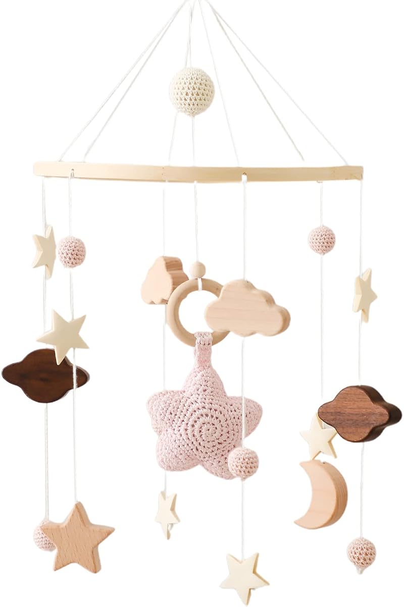Promise Babe Baby Wind Chimes Moon Stars Mobile Handmade Crochet Wood