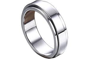 Fidget Spinner Ring for Anxiety, Custom Engraved Spinner Ring Stainless Steel 6MM Polished Finished Anniversary Rings