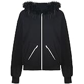 CORIRESHA Women Faux Fur Hood Sweatshirt Zip-Up Casual Hoodie with Pockets
