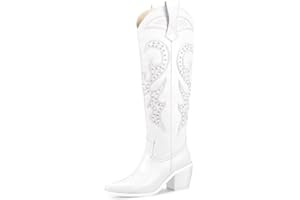 wetkiss Cowboy Boots for Women Knee High, Cowgirl Boots Women Rhinestone Comfort Fashion Tall Sparkling Western Boots Boots for Women