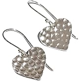 Elegant Handcrafted Hammered Heart-Shaped Silver Dangle Drop Earrings for Women Girls