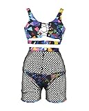 Womens Sexy Swimwear Push-up Padded Front Lace up Bathing Suit Fashion Geometric Patterns Bikini Sets (Blue, M)