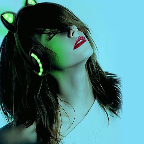 Wireless LED Cat Ear Headphones,7-color Color Changing Glowing in the Dark Headsets for iPhone 6S,Android Mobile Phone
