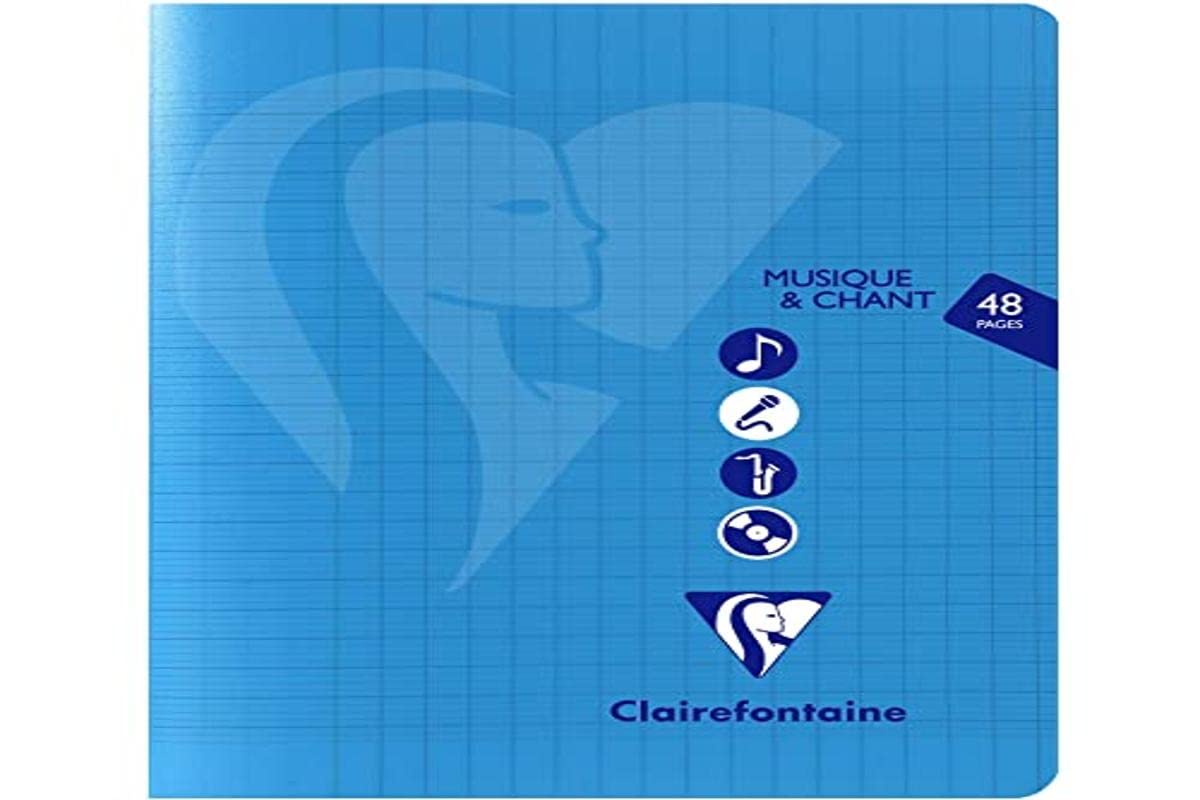 Clairefontaine 303797C Stapled Music Notebook - 17x22cm - 48 Pages Seyes Ruled, Staves w/ Lines - 90 g White Paper - Transparent Polypro Cover - Random Colour