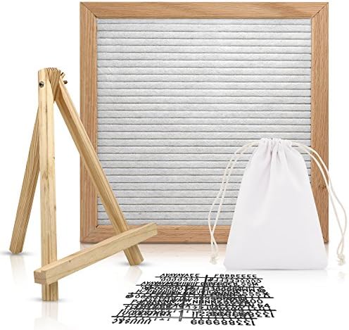Changeable Letter Board with Display Stand | Premium Multi-Use White Felt Message Boards | Stylish 10x10 Inch Oak Wood Frame | 290 Black Plastic 3/4" Letters # Numbers | Versatile Wall Decor