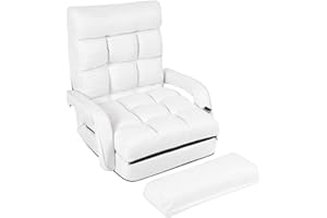 Giantex Updated Folding Lazy Sofa Floor Chair Sofa Lounger Bed with Armrests and a Pillow Lounger Bed Chaise Couch (White)