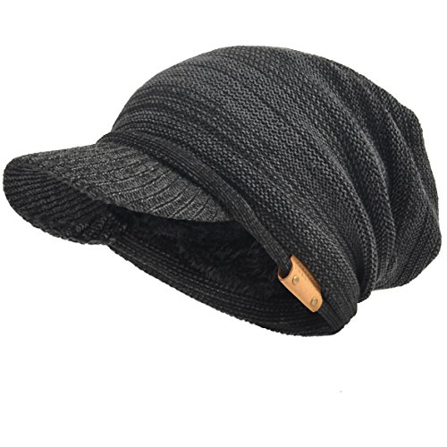 Men's Oversize Slouch Beanie Slouchy Skullcap Large Baggy Hat (Visor-DGrey)