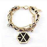 Kpop EXO All Member New Alloy Diamante Golden Pendant Bracelet (EXO)