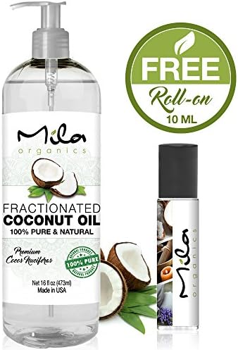 FRACTIONATED COCONUT OIL FOR SKIN HAIR Massage, Carrier Oil For Essential Oil, Coconut oil Pure MCT Coconut oil 16 fl oz by Mila Organics + Roll-On