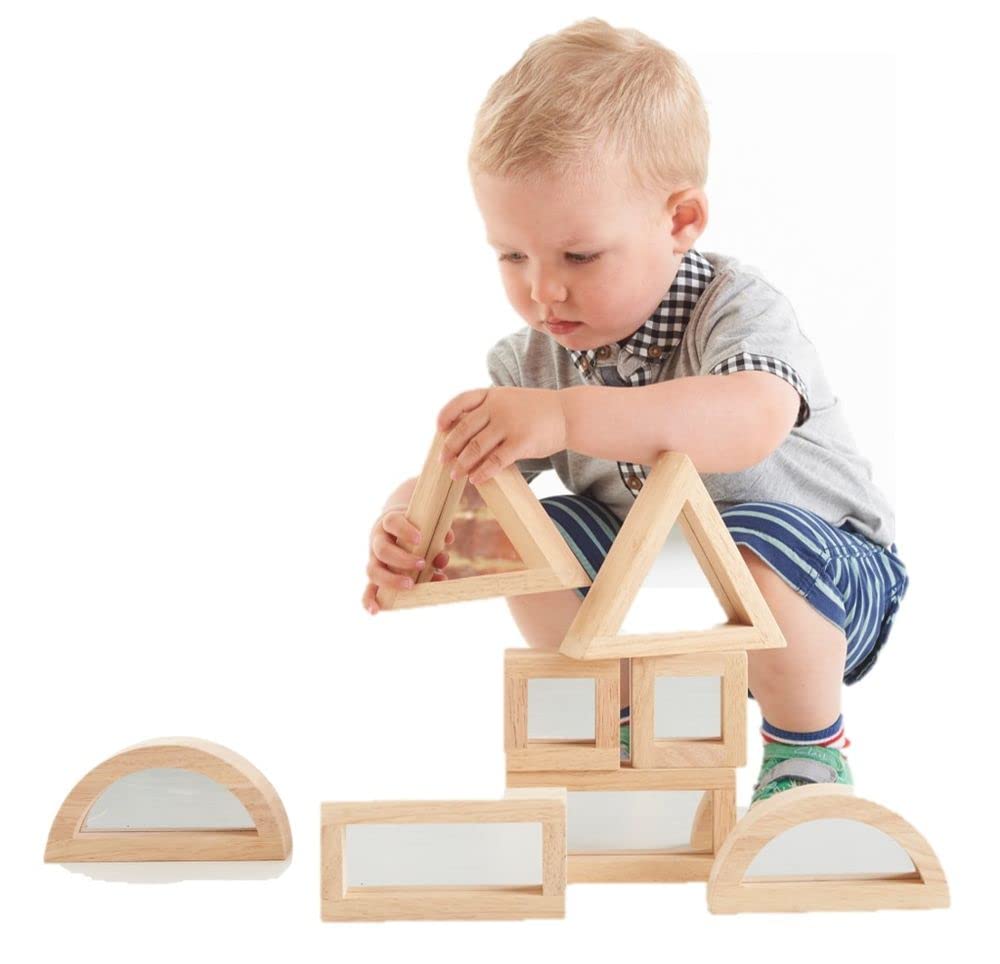 tickit Large Mirror Block Set – 8 Pieces, Rubberwood Building Blocks for Shape and Spatial Awareness, Ideal for Toddlers