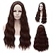 ANOGOL Hair Cap+Dark Brown Middle Part Water Wave Synthetic Hair Wigs for Cosplay Party Halloween Show