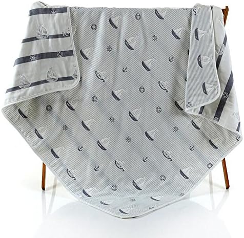 Baby Gauze Blanket/Comforter/Swaddle, Boys and Girls Comforter 100% Muslin Cotton 6 Layered Crib Dream Blankets for Newborn Toddler Kids (Sailboat Gray)