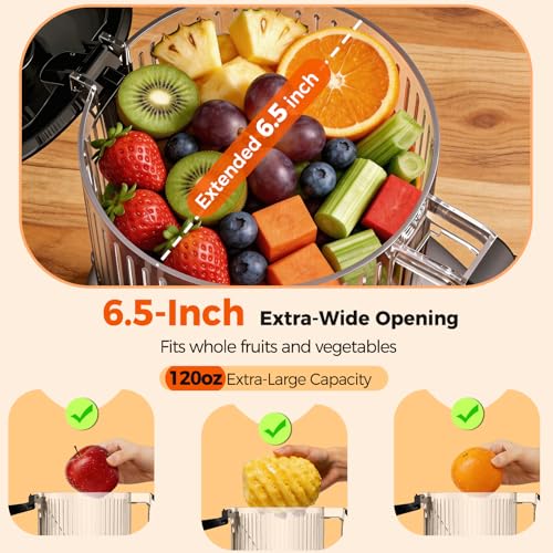Juicer Machine, 4-In-1 Cold Press Juicer,Smart Touch Masticating Juicers, 6.5 Extra Large Chute, 120oz Capacity For Whole Fruits, Easy To Clean, Extractor Machine For Making Nut Mike, Sorbet,Juice