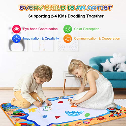 Aqua Doodle Mat X-Large Water Doodle Drawing Mat Kids Painting Writing Doodle Board Colors Aqua Magic Mat Educational Toys for Toddlers Boys Girls Kids 2 3 4 5 6-12 Year Old (blue large 40x28in) - Thumbnail 5