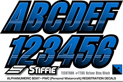 Techtron Octane Blue/Black 3" Boat & PWC Registration Decals • Numbers Letters Stickers