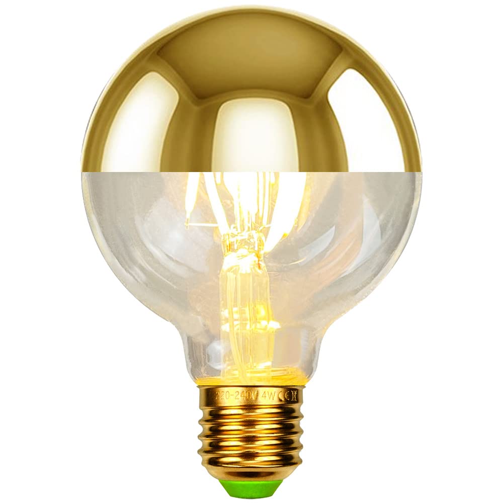Tianfan Led Bulbs Vintage Light Bulb Half Mirrior Shadowless Bulb G80 Edison Bulb 2700Kelvin 4W Dimmable Specialty Decorative Light Bulb (Golden)