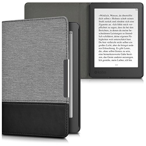kwmobile canvas cover for Kobo Aura Edition 2 - linen e-book case cover protective cover in Grey Black