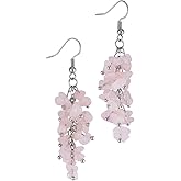 Nupuyai Natural Tumbled Stones Earrings for Women, Reiki Healing Crystal Long Dangle Hook Eardrop
