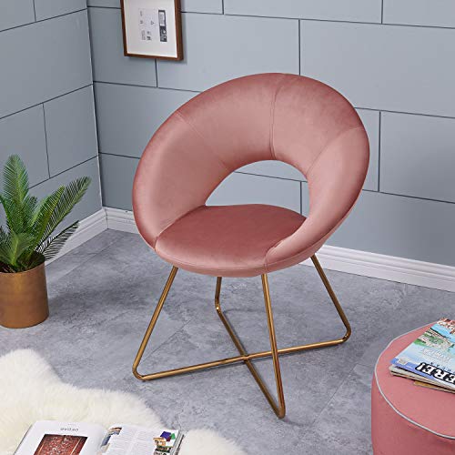 Accent Chair for Living Room/Bed Room with Armrest,Duhome Home Office Chair Modern Golden Metal Frame Legs Velvet Padded Seat Easy Assembly Pink 1pcs - Thumbnail 5