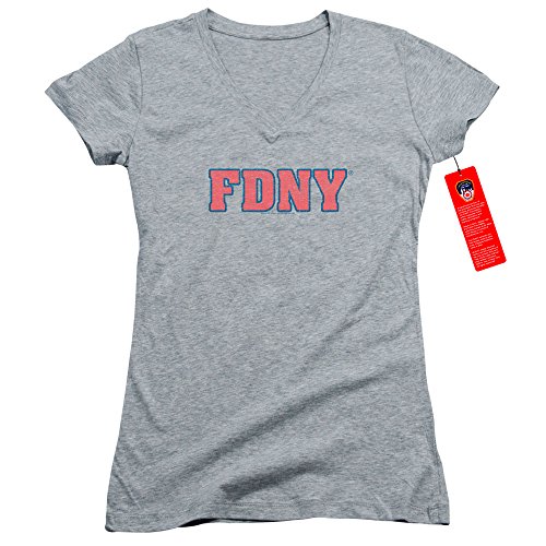 FDNY Juniors V-Neck T-Shirt New York Fire Dept Logo Heather Tee, XL Charcoal