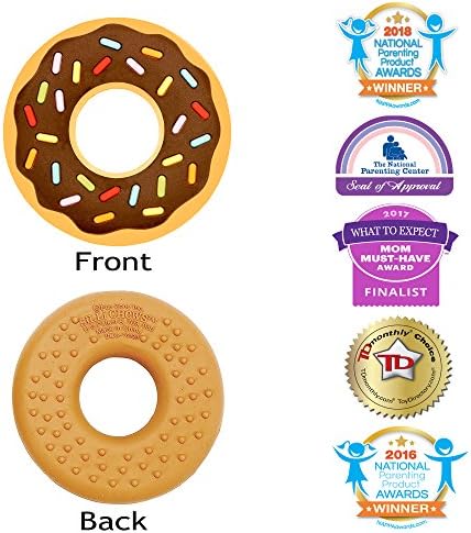 Teething Wafer Pain Relief Safe Silicone Teether Textured Soft Flexible Funny Food Teething Toy - Chocolate Donut (Doughnut) Silly Chew Toy